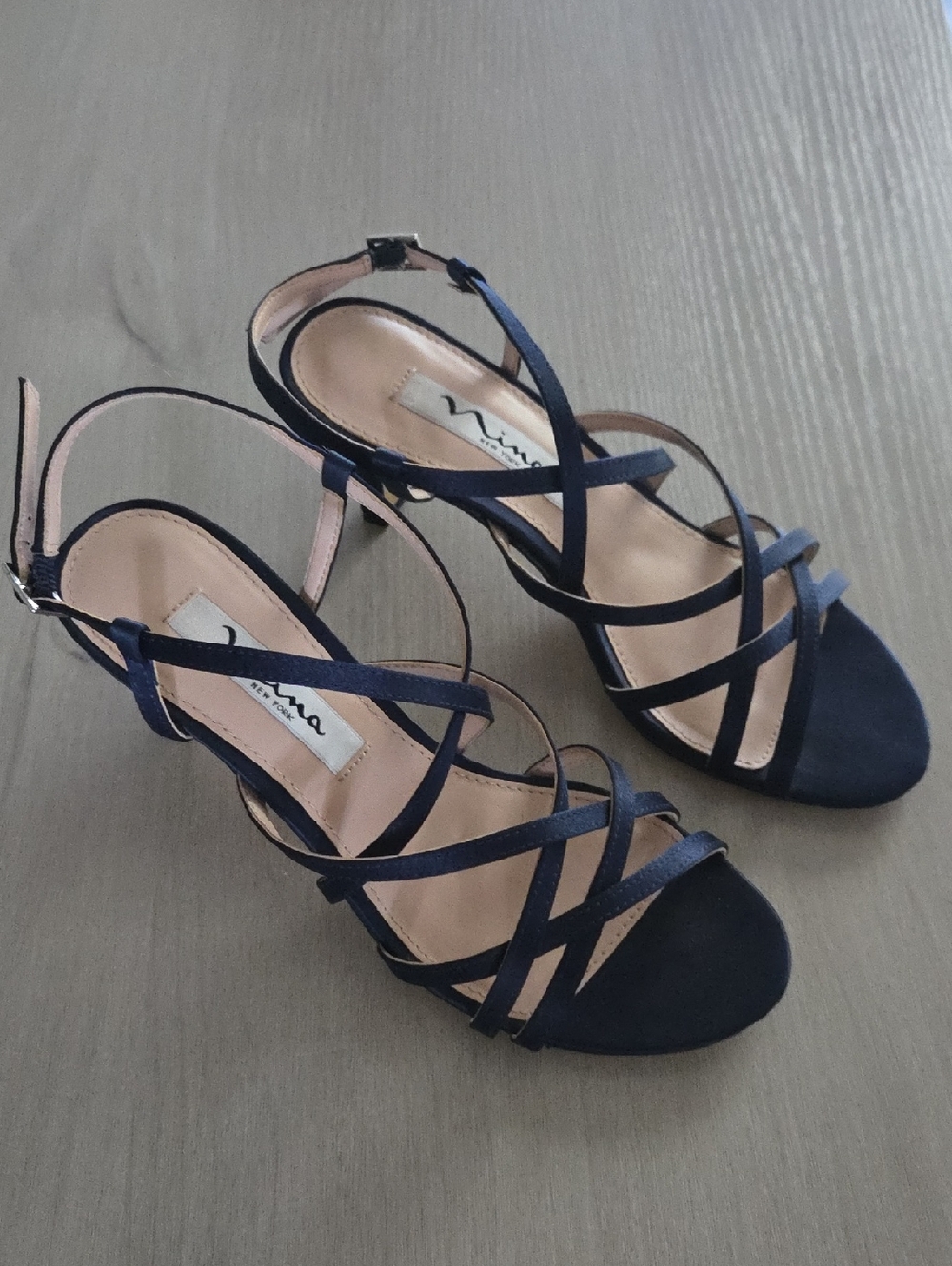 Nina Genaya Navy Evening Strappy Slingback Heels Size 6